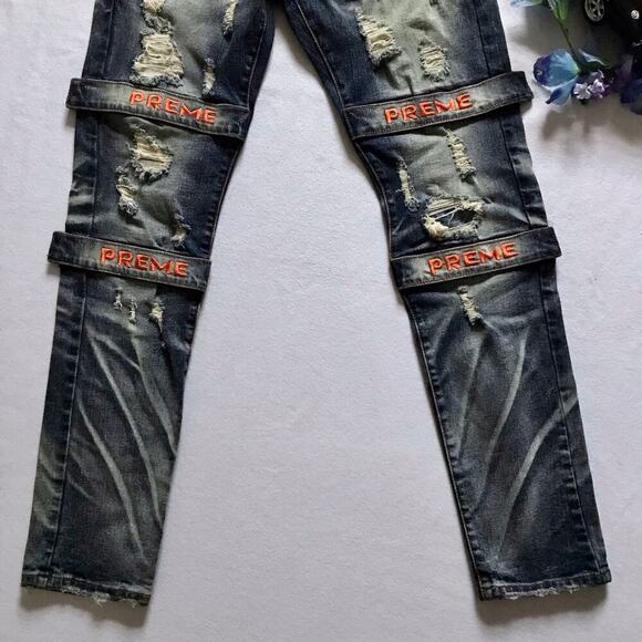 Preme NWOT Medium Wash Distressed Skinny Jeans Men 32 - Picture 4 of 12